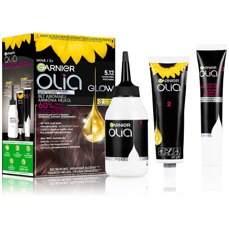 Olia Glow permanentní barva na vlasy 5.12 Duhová hnědá 60g+60g+54ml