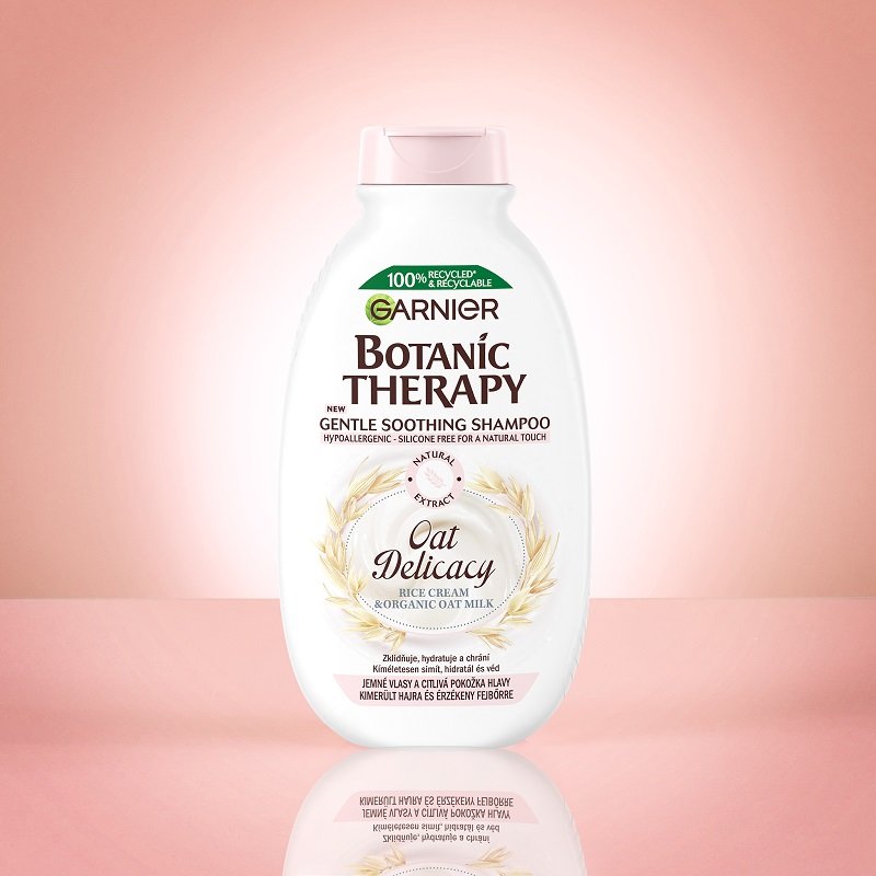 Botanic Therapy Oat Delicacy Jemný zklidňující šampon růžové pozadí